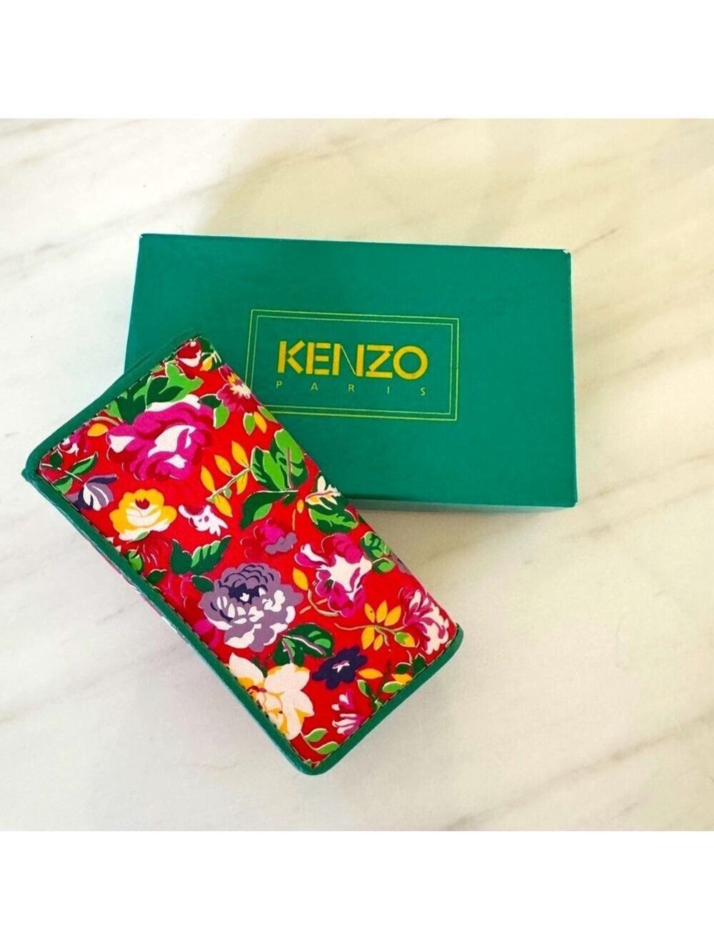 NEW Vintage Kenzo Paris Key Case Wallet, Floral Pattern, Emerald Green